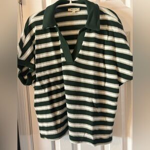 Madewell Forest Green and Cream Striped Top